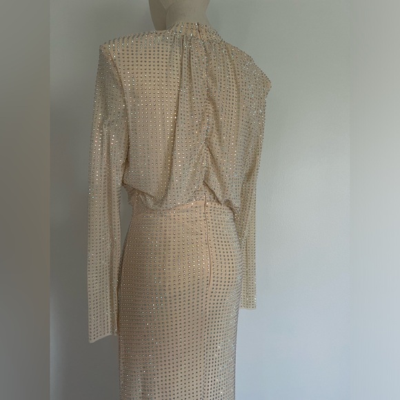 Self Portrait dress Gold Crystals Maxi Long Sleeves - Picture 6 of 9